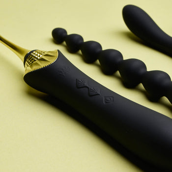 ZALO Bess2 precision vibrator side view showing gold-crowned handle and sleek black design from ZALO Legend collection